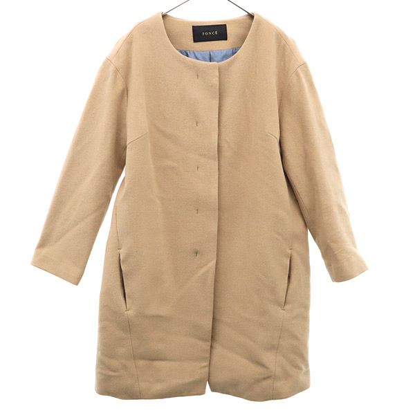 FONCE フォンセ ウールブレンド ノーカラーコート 36 キャメル レディース