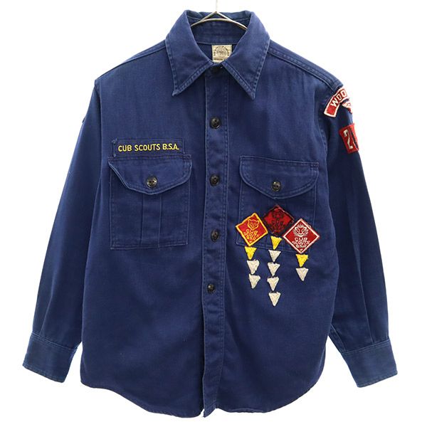 ボーイスカウト 60s ワッペン 長袖 シャツ ブルー×ホワイト BOY SCOUTS OF AMERICA ヴィンテージ ビンテージ キッズ
