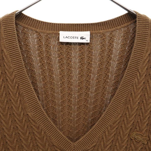 LACOSTE ラコステ コットンブレンド 長袖 Vネック ニット 40 ブラウン セーター レディース