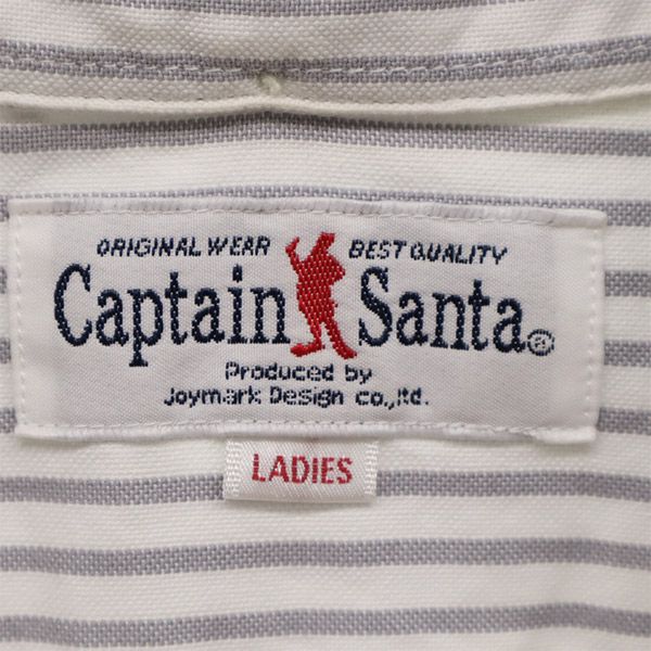 CAPTAIN SANTA キャプテンサンタ 日本製 ストライプ 長袖 ボタンダウンシャツ LADIES グレー×ホワイト レディース