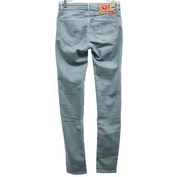 REPLAY リプレイ ワンポイントロゴ刺繍 スキニーデニムパンツ W25 ブルー系 ジーパン レディース