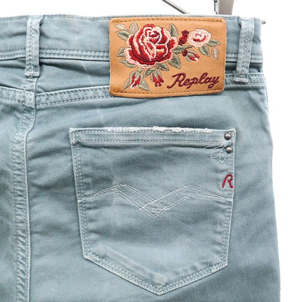 REPLAY リプレイ ワンポイントロゴ刺繍 スキニーデニムパンツ W25 ブルー系 ジーパン レディース