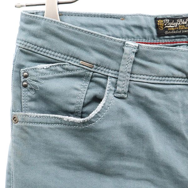 REPLAY リプレイ ワンポイントロゴ刺繍 スキニーデニムパンツ W25 ブルー系 ジーパン レディース