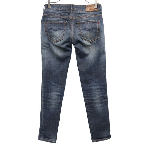 REPLAY リプレイ ワンポイントロゴ刺繍 ダメージ加工 スキニーデニムパンツ W25 ブルー ジーパン レディース