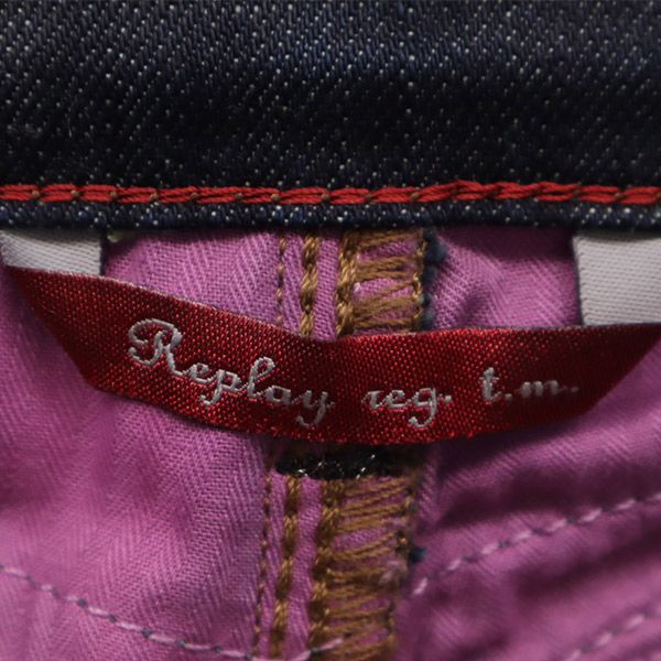 REPLAY リプレイ ワンポイントロゴプレート スキニーデニムパンツ W26 ブルー ジーパン レディース