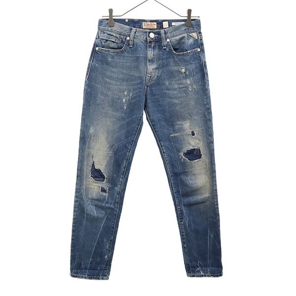 Replay Blue Jeans リプレイブルージーンズ ダメージ加工 スキニーデニムパンツ W24 ブルー ジーパン レディース