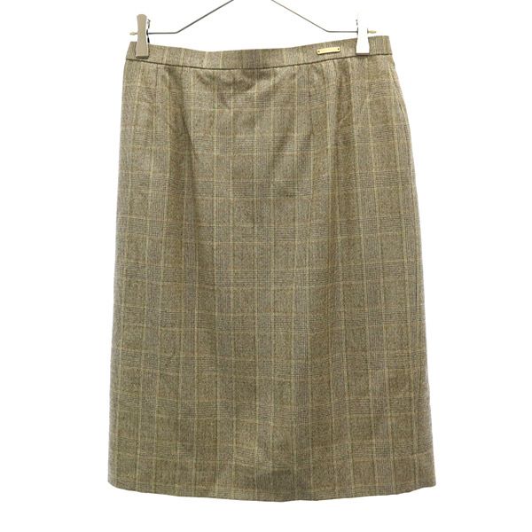 DAKS ダックス ウール チェック ミディ丈 タイトスカート 42 ブラウン系 レディース