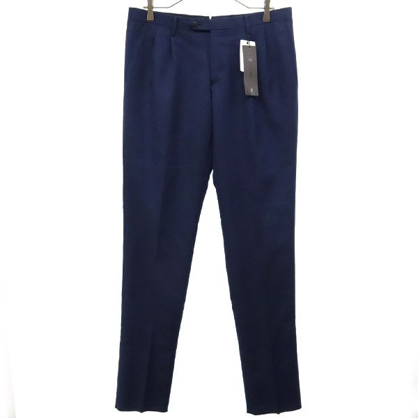 未使用 NO ID. ノーアイディ ウールブレンド 総柄 スラックスパンツ 3 ネイビー系 メンズ