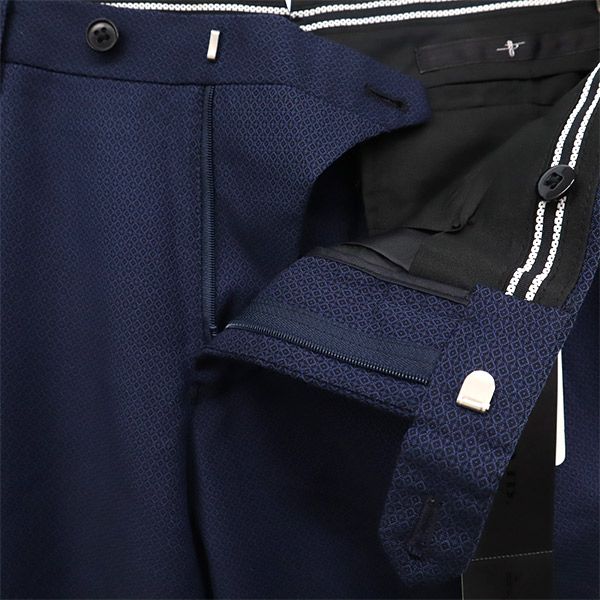 未使用 NO ID. ノーアイディ ウールブレンド 総柄 スラックスパンツ 3 ネイビー系 メンズ