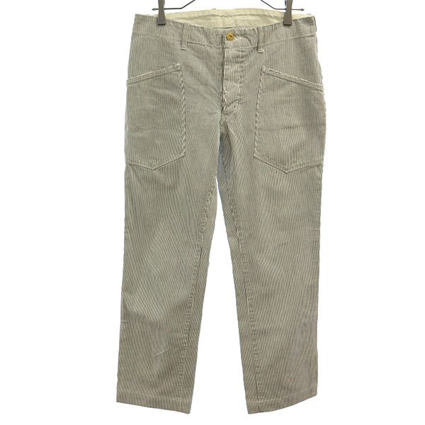 Haver Sack General Garments ハバーサック ジェネラルガーメンツ ボタンフライ ヒッコリー パンツ L ホワイト×ネイビー メンズ