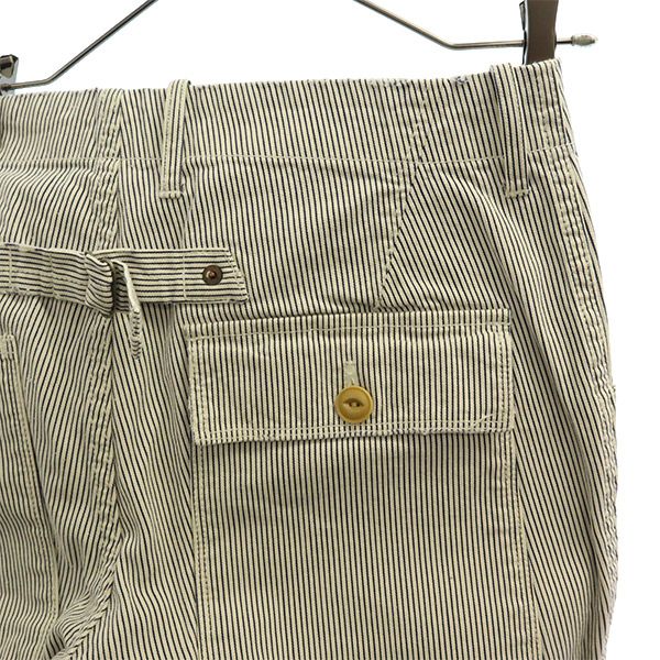 Haver Sack General Garments ハバーサック ジェネラルガーメンツ ボタンフライ ヒッコリー パンツ L ホワイト×ネイビー メンズ