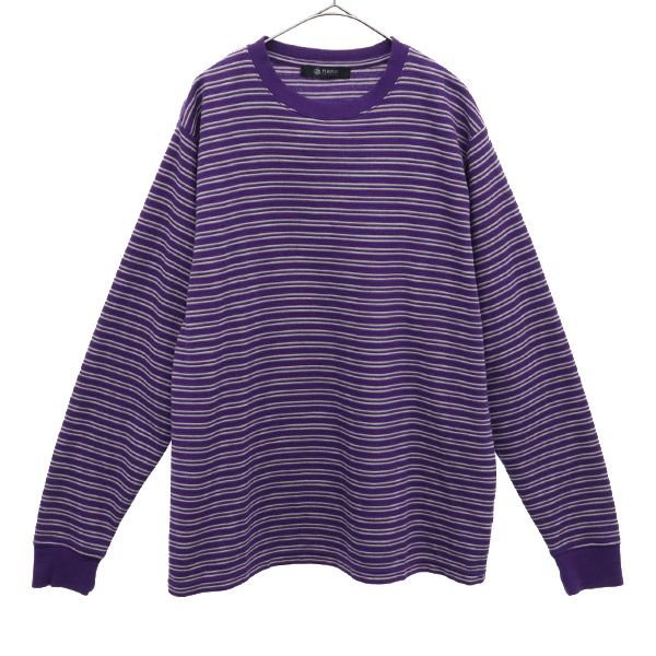 ナノユニバース ボーダー 長袖 セーター L パープル×グレー nano universe ニット メンズ