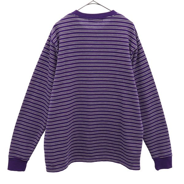 ナノユニバース ボーダー 長袖 セーター L パープル×グレー nano universe ニット メンズ