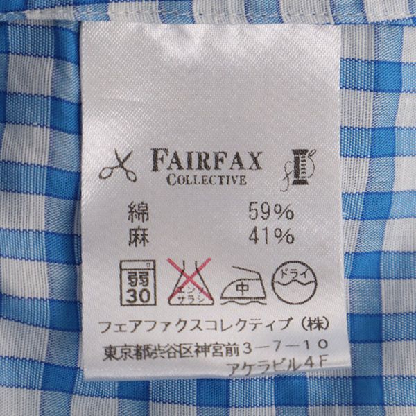 FAIRFAX フェアファクス リネンブレンド チェック柄 長袖 シャツ 36 ブルー×ホワイト メンズ
