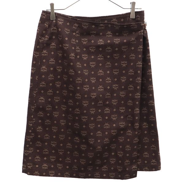 MCM エムシーエム ロゴ総柄 ミディ丈 ラップスカート 73-97 ブラウン レディース