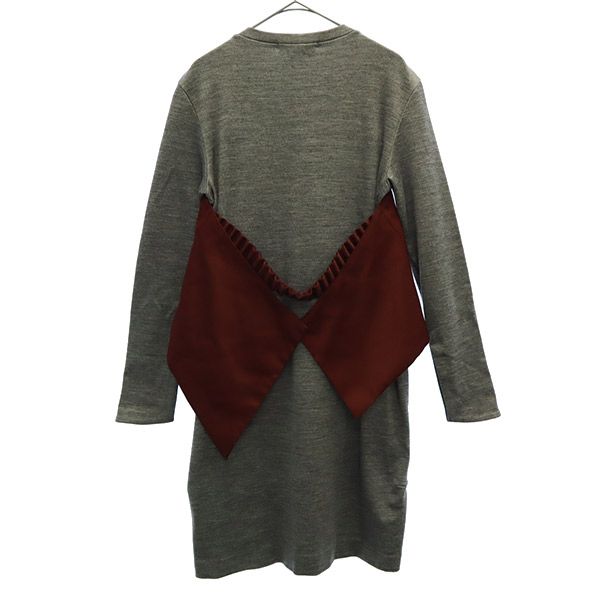 UN3D. アンスリード 長袖 ワンピース 36 グレー×レッド レディース
