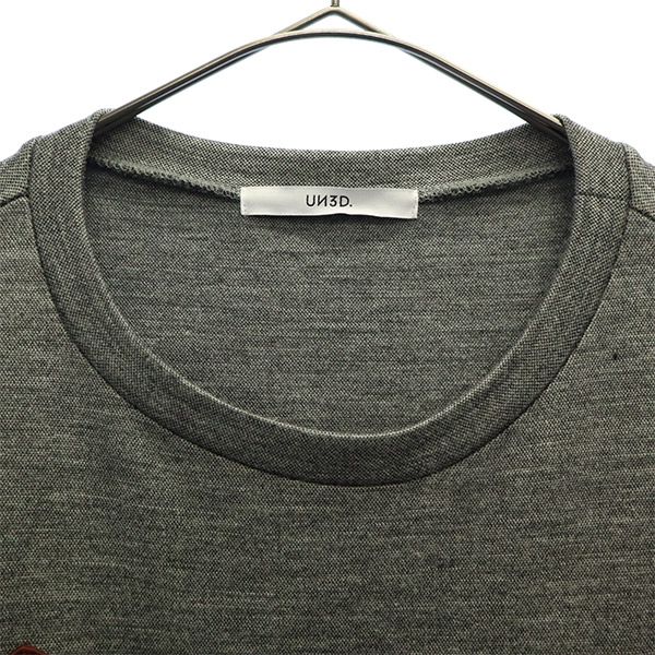 UN3D. アンスリード 長袖 ワンピース 36 グレー×レッド レディース