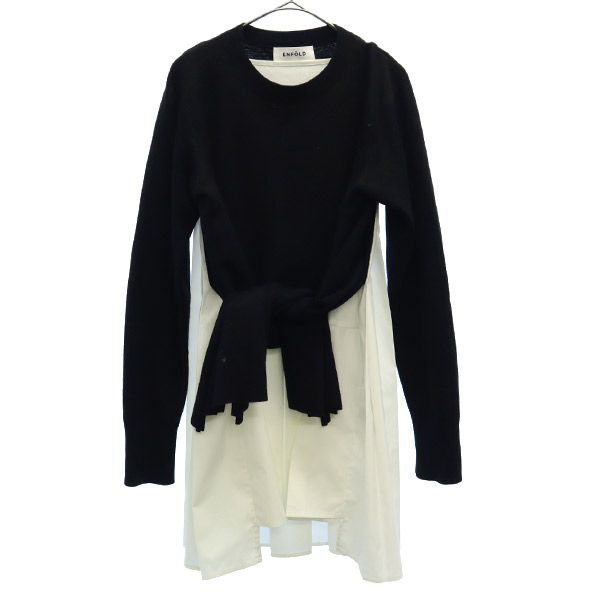 ENFOLD エンフォルド ウール 長袖 ワンピース 38 ブラック×ホワイト レディース