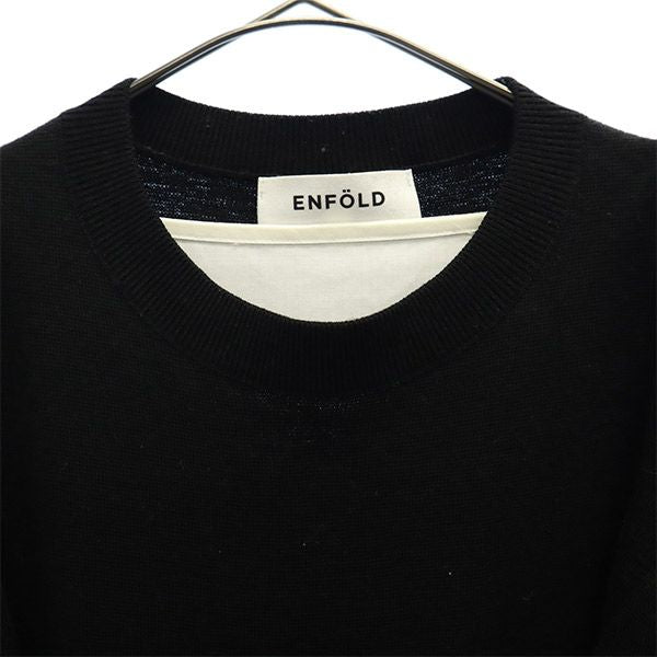 ENFOLD エンフォルド ウール 長袖 ワンピース 38 ブラック×ホワイト レディース