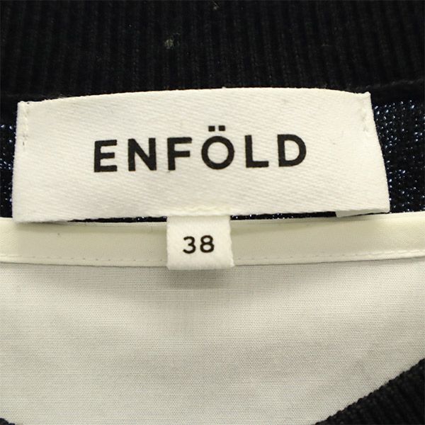 ENFOLD エンフォルド ウール 長袖 ワンピース 38 ブラック×ホワイト レディース