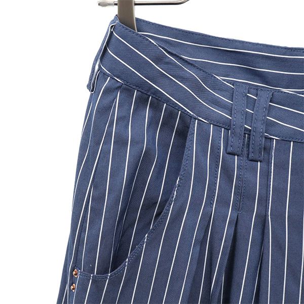 リベットアンドブルー 日本製 ストライプ ガウチョパンツ 1 ブルー×ホワイト Rivet&Blue レディース