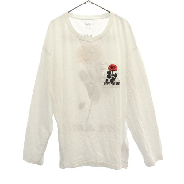 Pepe Jeans ペペジーンズ プリント 長袖 Tシャツ M ホワイト ローズ 薔薇 ロンT メンズ