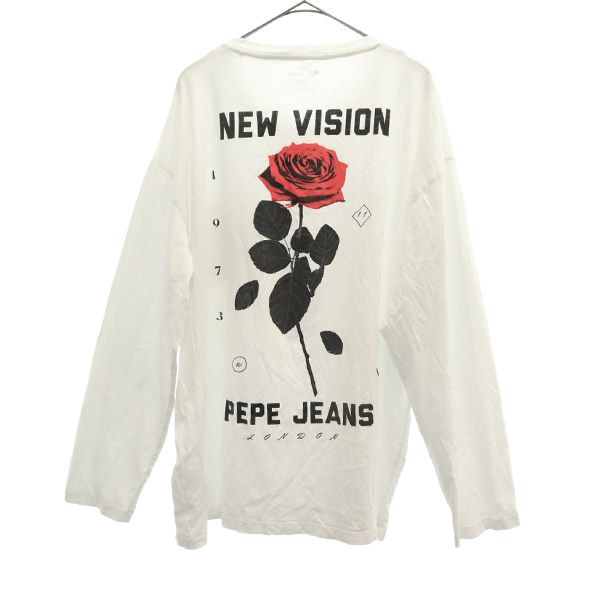 Pepe Jeans ペペジーンズ プリント 長袖 Tシャツ M ホワイト ローズ 薔薇 ロンT メンズ