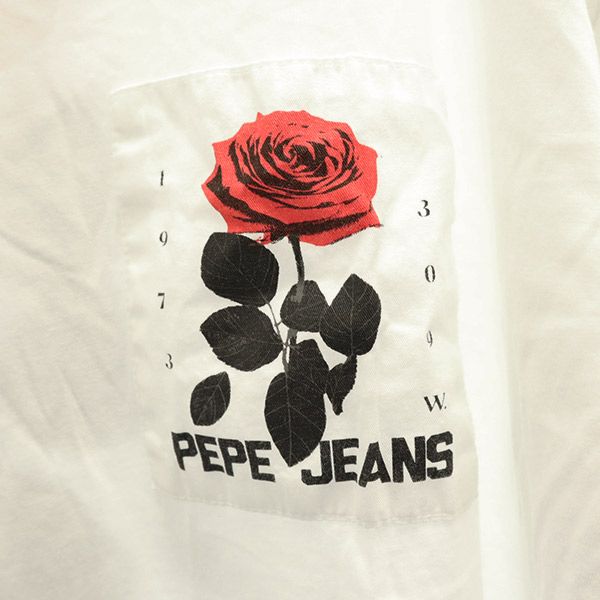 Pepe Jeans ペペジーンズ プリント 長袖 Tシャツ M ホワイト ローズ 薔薇 ロンT メンズ