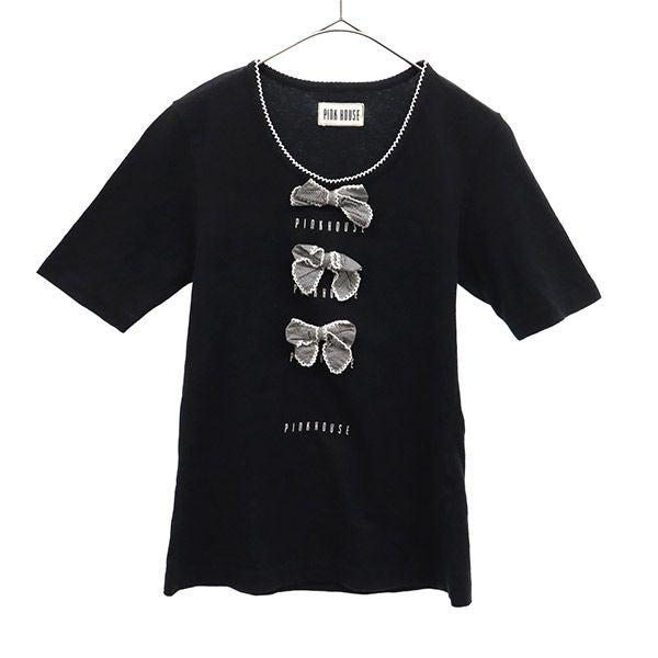 PINK HOUSE ピンクハウス プリント 半袖 Tシャツ M ブラック レディース