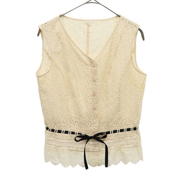 TO BE CHIC トゥービーシック 日本製 三陽商会 総柄 ノースリーブ カットソー 40 ホワイト レディース