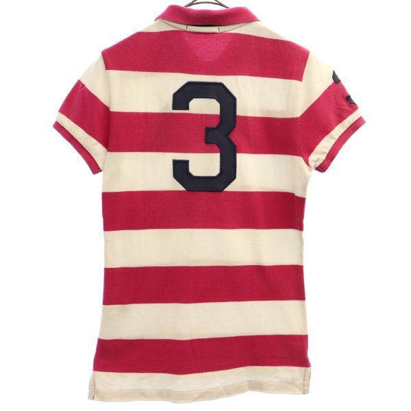 ラルフローレン ビッグポニー ボーダー 半袖 ポロシャツ M ピンク×ホワイト RALPH LAUREN レディース