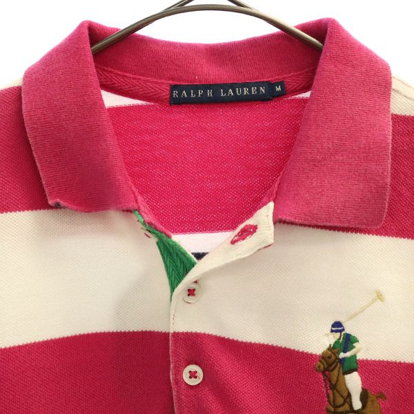 ラルフローレン ビッグポニー ボーダー 半袖 ポロシャツ M ピンク×ホワイト RALPH LAUREN レディース