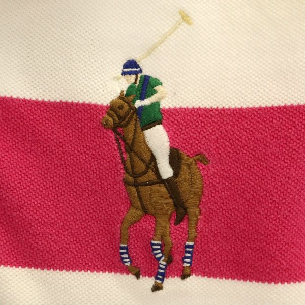 ラルフローレン ビッグポニー ボーダー 半袖 ポロシャツ M ピンク×ホワイト RALPH LAUREN レディース