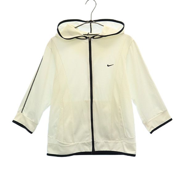 ナイキ ワンポイント刺繍 トレーニング 7分袖 ジップジャケット L ホワイト NIKE スポーツ フード付 レディース