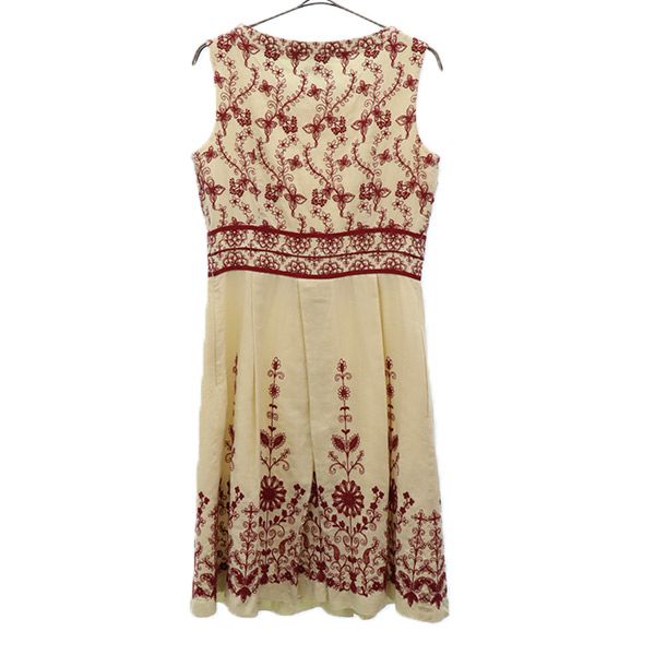 TOCCA トッカ 日本製 総柄 ノースリーブ ワンピース 2 ベージュ×レッド レディース