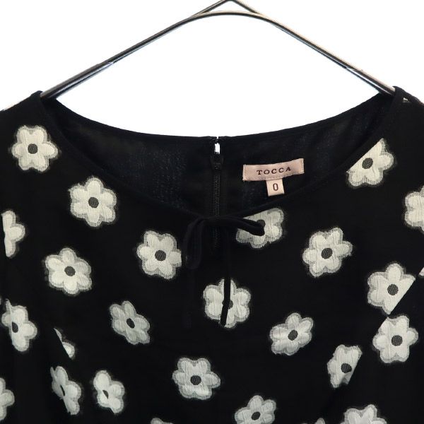 TOCCA トッカ 日本製 花柄 半袖 ワンピース 0 ブラック フレンチスリーブ レディース