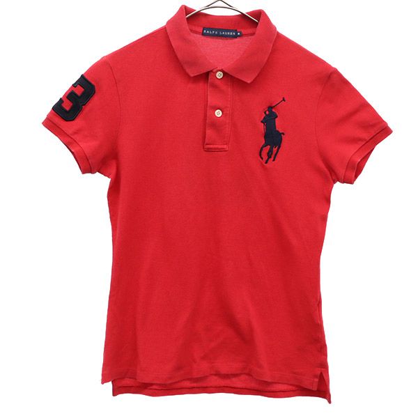 ラルフローレン ビッグポニー 刺繍 半袖 ポロシャツ M レッド RALPH LAUREN 鹿の子地 ナンバリング レディース