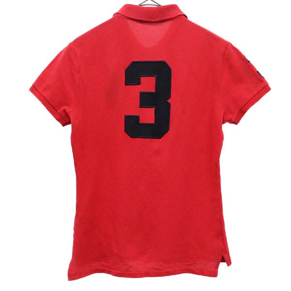 ラルフローレン ビッグポニー 刺繍 半袖 ポロシャツ M レッド RALPH LAUREN 鹿の子地 ナンバリング レディース