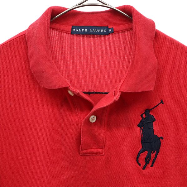 ラルフローレン ビッグポニー 刺繍 半袖 ポロシャツ M レッド RALPH LAUREN 鹿の子地 ナンバリング レディース