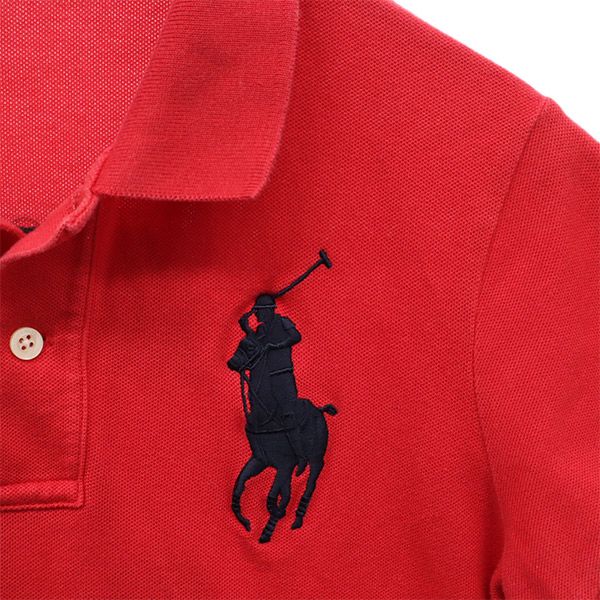 ラルフローレン ビッグポニー 刺繍 半袖 ポロシャツ M レッド RALPH LAUREN 鹿の子地 ナンバリング レディース