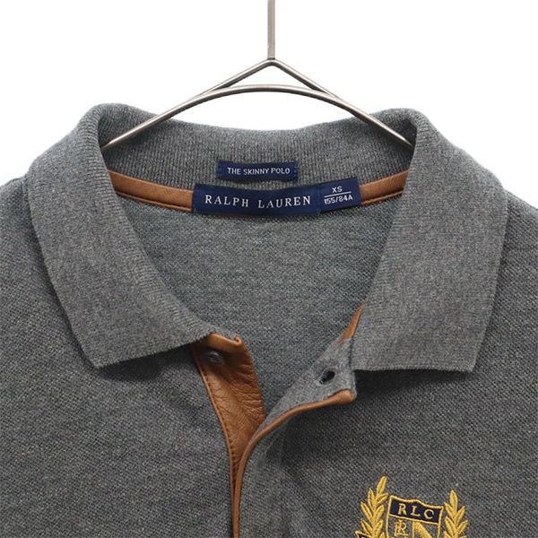 ラルフローレン ロゴワッペン 半袖 ポロシャツ XS グレー RALPH LAUREN 鹿の子地 レディース