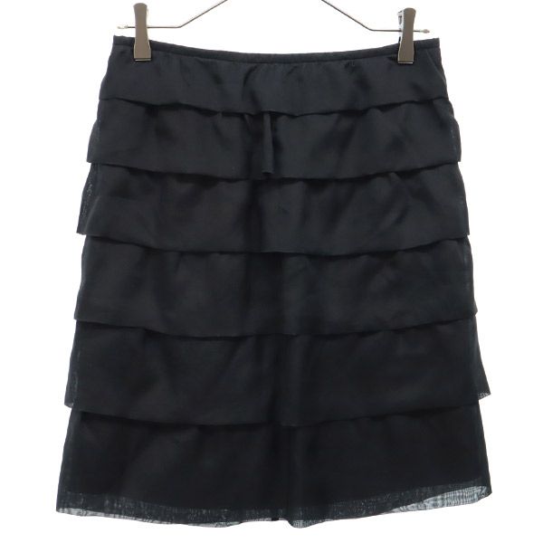 トゥモローランド ミディ丈 ティアードスカート 38 ブラック TOMORROWLAND レディース