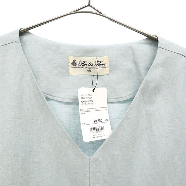 未使用 The 1st. Floor ザファーストフロアー リネンブレンド 半袖 コクーン ワンピース F ブルー ナノユニバース レディース