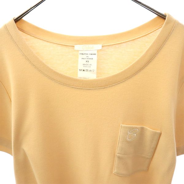 Chloe クロエ 刺繍 半袖 バックリボン Tシャツ XS ピンク ポケット付 レディース