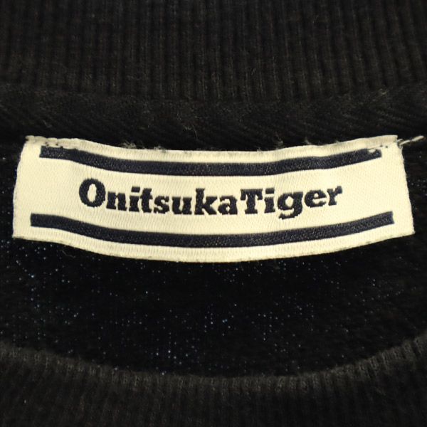 オニツカタイガー ロゴ刺繍 半袖 スウェット XS ブラック ONITSUKA TIGER カットオフ Tシャツ レディース