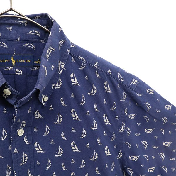 ラルフローレン 総柄 半袖 ボタンダウンシャツ S ネイビー RALPH LAUREN メンズ