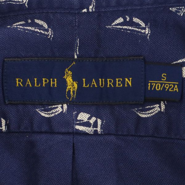 ラルフローレン 総柄 半袖 ボタンダウンシャツ S ネイビー RALPH LAUREN メンズ