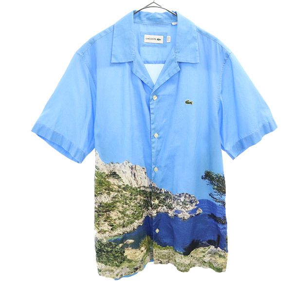 LACOSTE ラコステ 総柄 半袖 シャツ 39 ブルー メンズ