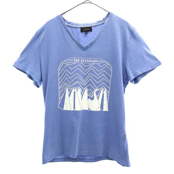 アーペーセー プリント 半袖 Vネック Tシャツ XS ブルー A.P.C. メンズ