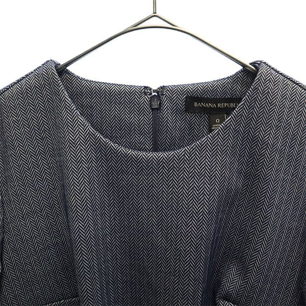 未使用 Banana Republic バナナリパブリック 総柄 長袖 ワンピース 0 グレー系 レディース